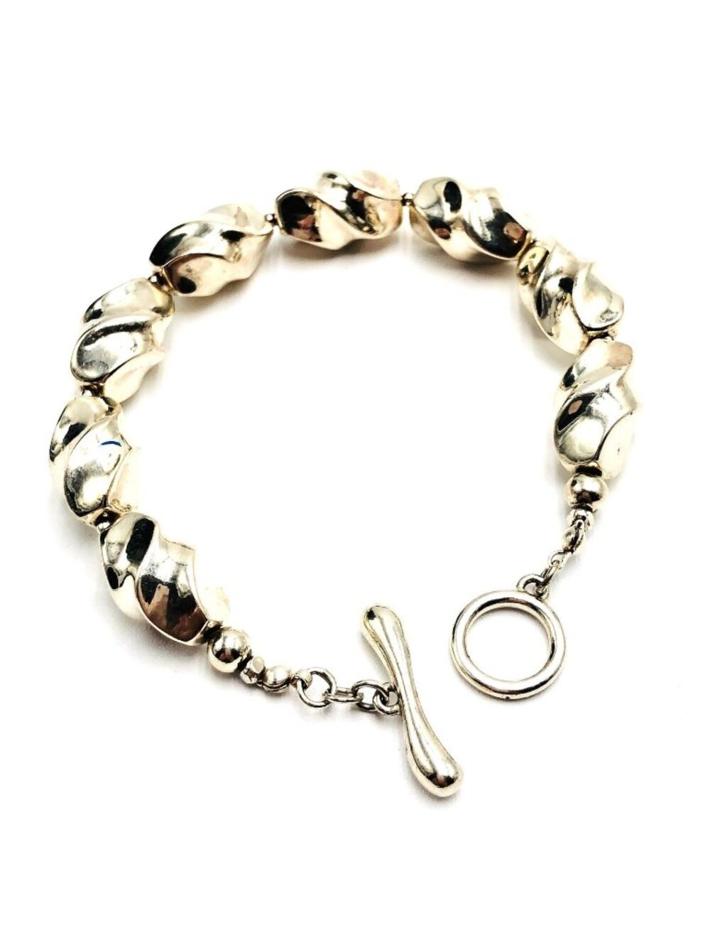 Sterling Silver Twist Bead Toggle Bracelet 19 Grams 8 Inch